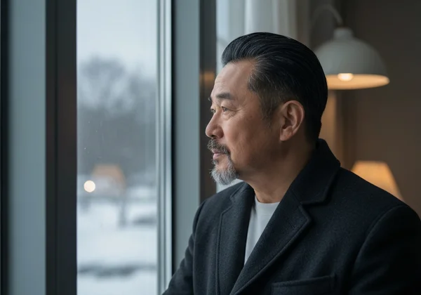 Person contemplating mood on a grey winter day