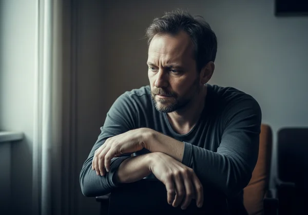 Man contemplating mental health in a pensive moment