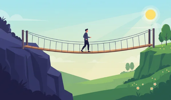 A serene, minimalist illustration of a person walking across a bright