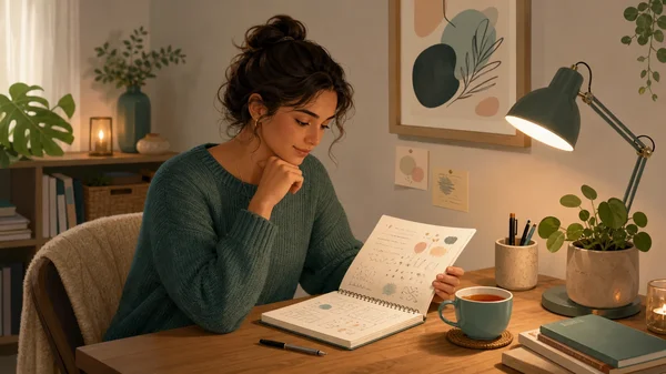 Person reviewing mood notes