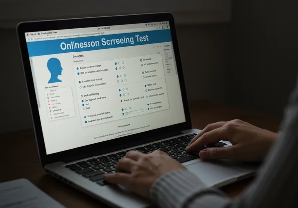 User taking an online depression test on a laptop screen.