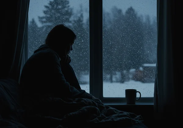 Person feeling low during dark winter months, SAD symptoms
