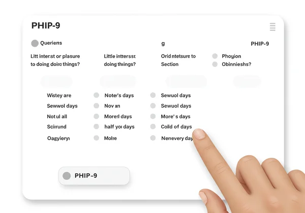 Example of PHQ-9 questions on a screen with rating scale.