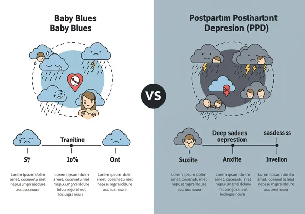 Infographic comparing baby blues and postpartum depression symptoms