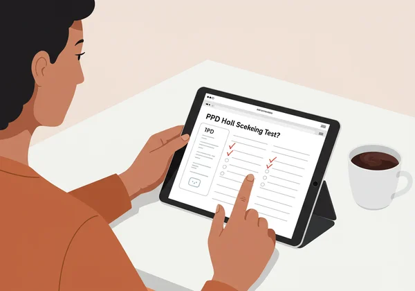 Woman taking an online postpartum depression screening test