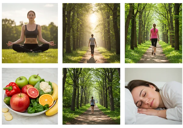 Collage of healthy lifestyle choices for mental well-being