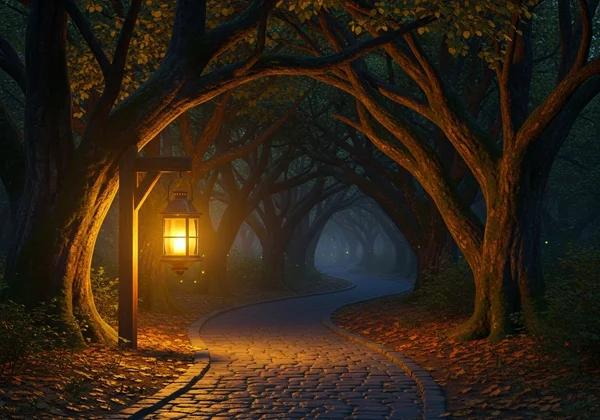 Warm lantern lighting the path